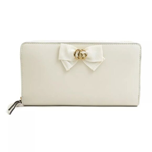 Auth GUCCI GG Marmont Zip Around Long Wallet White Leather/Goldtone - r10323a - Picture 1 of 8